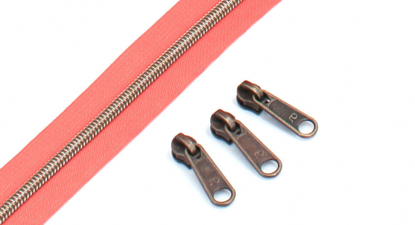 Endlosreißverschluss metallisiert koralle/messing-antik (1m)